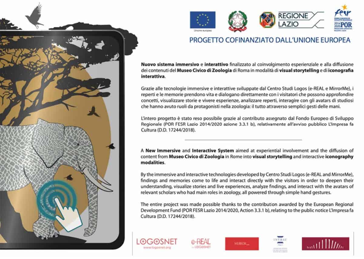 Locandina del progetto europeo di visual storytelling e iconografia interattiva del Museo Civico di Zoologia di Roma.